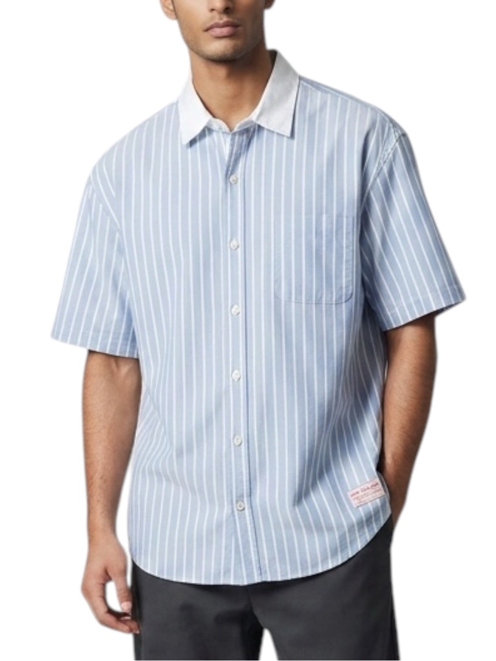 Scotch & Soda Light Blue Striped Short-Sleeve Button-Up Shirt NWT Size L Casual